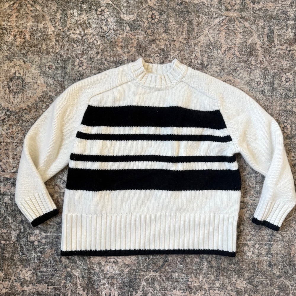 $298 Solid & Striped The Rhea Wool Cashmere Crewneck Sweater Ivory Black XS